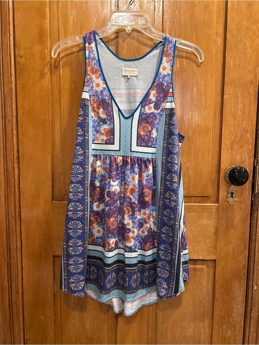 Anthropologie Dream Daily Blue and Purple Floral Print Racerback Tunic